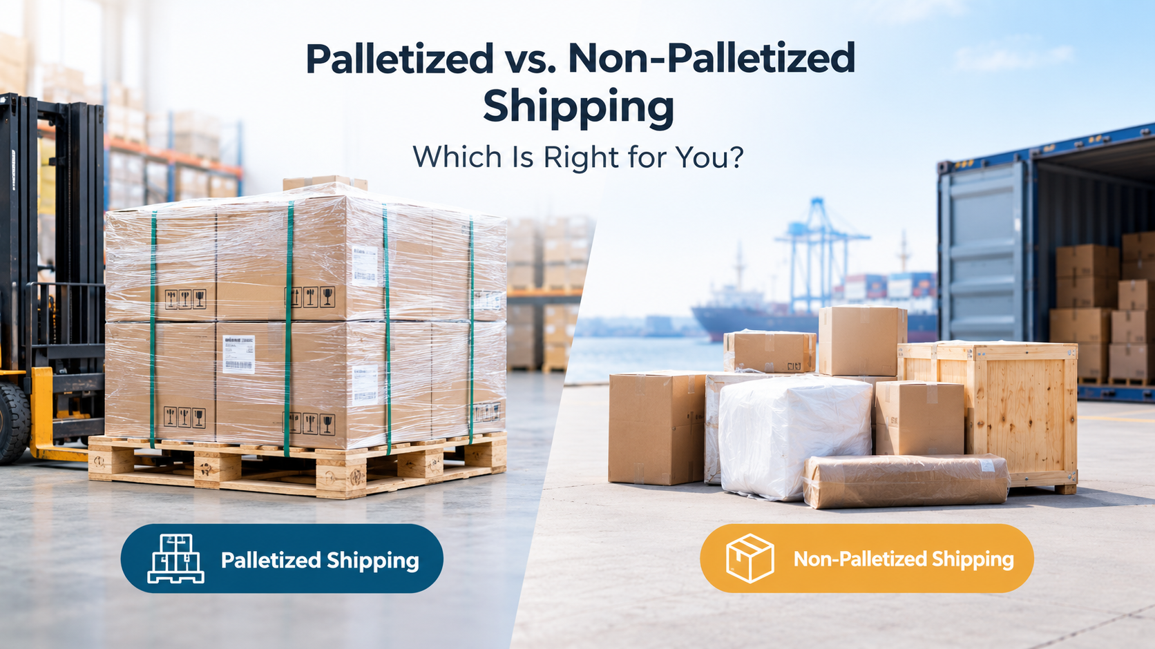 A banner image of Palletized vs. Non-Palletized Shipping